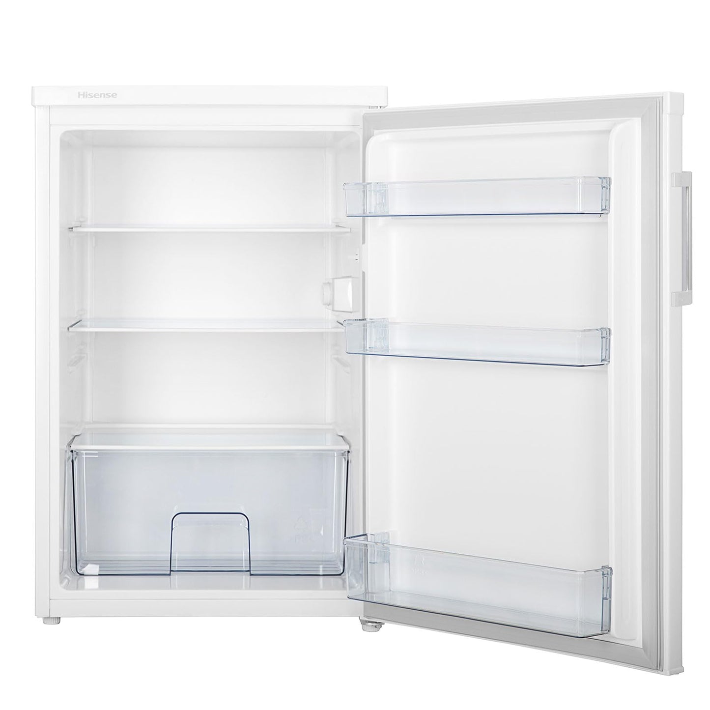 Hisense RL170D4BWE Freestanding 56cm Under Counter Fridge - 132 litre capacity - Auto Defrost - Reversible Door - White - E Rated