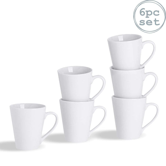 Argon Tableware White Coffee Mug Set of 6-285ml Premium Porcelain Cups - Durable Dishwasher Safe Mugs for Latte, Cappuccino, Tea, Hot Chocolate and Everyday Hot Drinkware at Home or Office