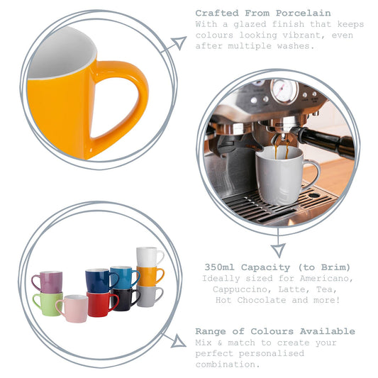 Argon Tableware Coloured Coffee Mugs - Grey - 350ml - Pack of 6 - Gloss Ceramic Stoneware Latte Cappuccino Cups Hot Chocolate Cups Colourful Mug Set with Handle