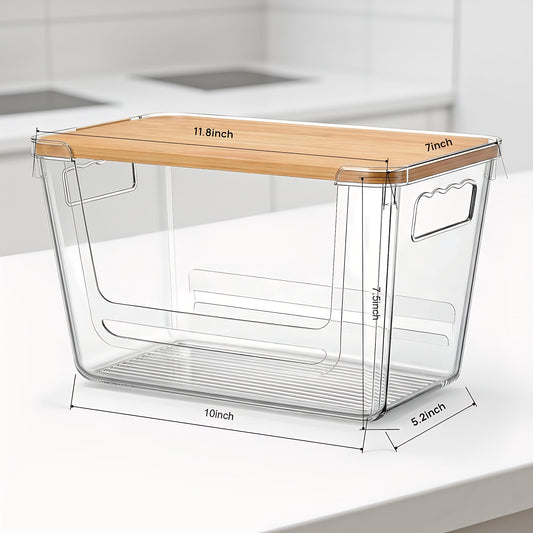 petisal Trash Bag Dispenser ,Extra Large Trash Bag Holder Dispensers With Bamboo Lid,Multi-functional Pantry Organizers and Storage For Kitchen, Cabinet, Laundry Room, Pantry (Clear, XL-2PACK)