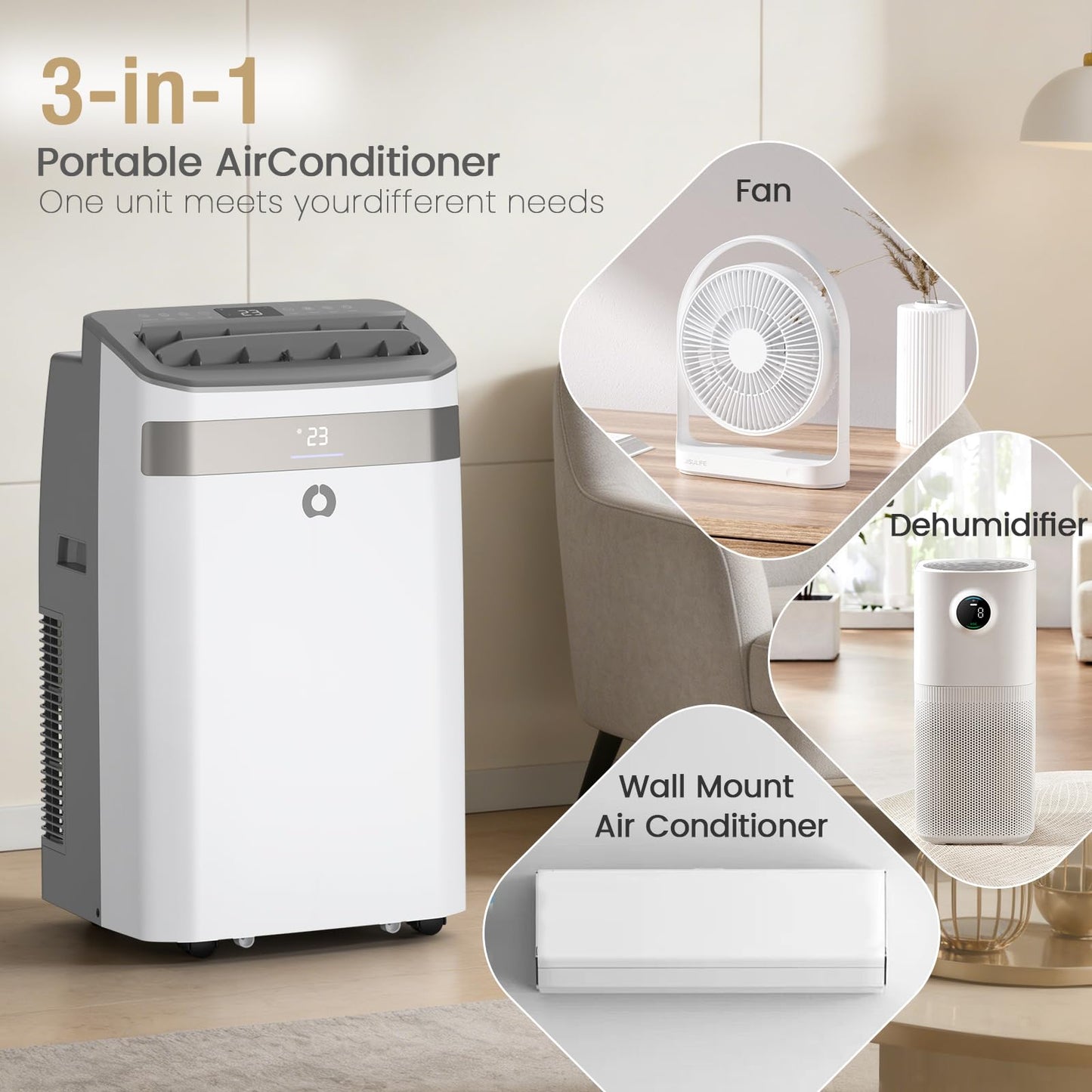 AirOrig Air Conditioning Unit, 14000 BTU Portable Air Conditioner With Cooling, Fan&Dehumidify Mode, Auto Swing, Effortless Cooling-Suitable for 40 m² Large Rooms