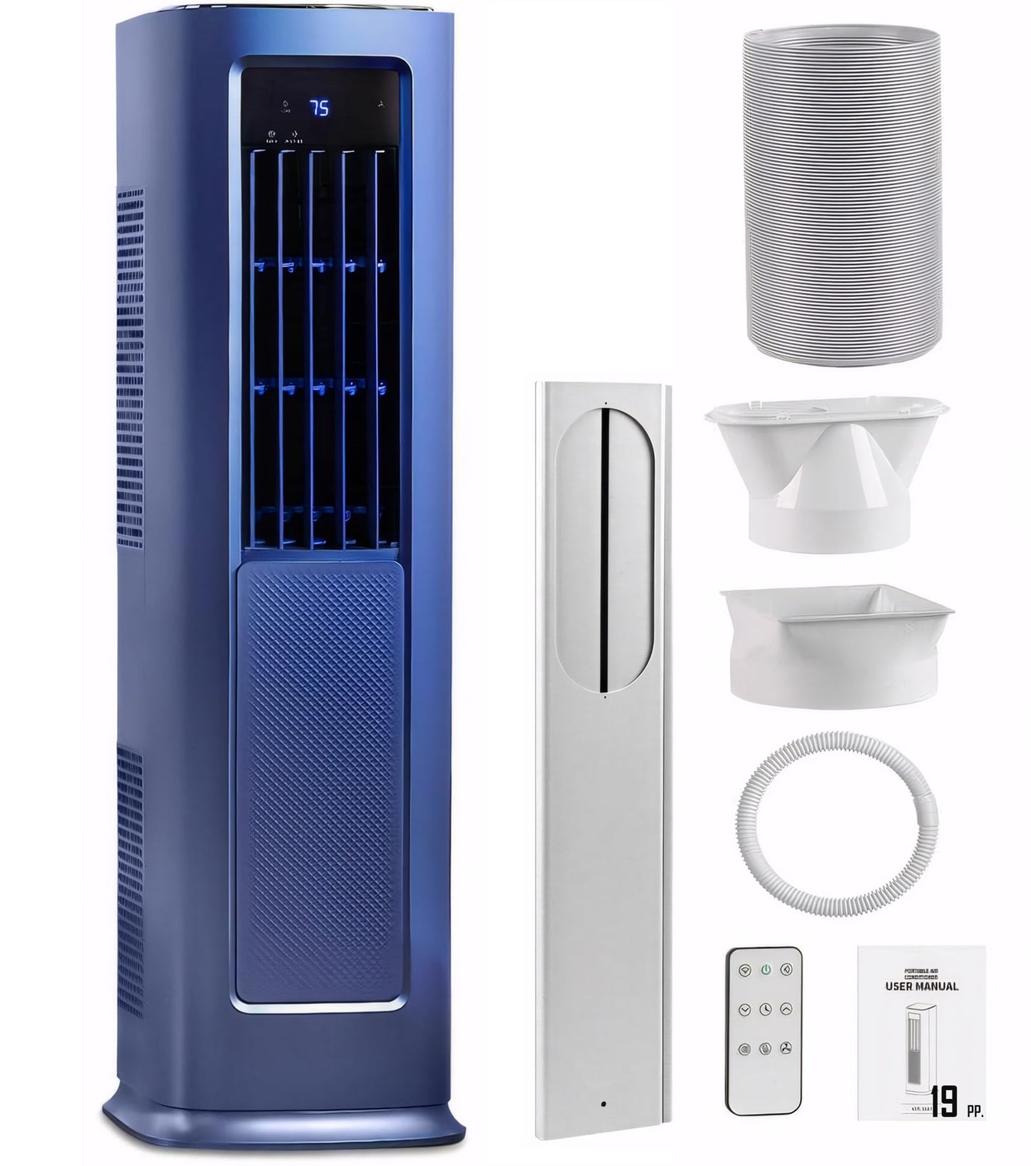 3-in-1 Portable Air Conditioner 12000 BTU, ELECCI Mobile Air Conditioning for Home with Cooling, Dehumidifier, Fan&Auto Mode, Dark Blue Air Conditioners with Left & Right Sweeping, 24H Timer