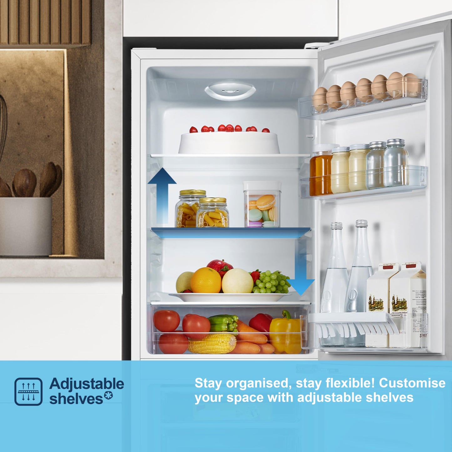 Fridgemaster MC50175A 50cm Freestanding 60/40 Fridge Freezer - 175-litre capacity with Crisper box - Reversible Door - 4 Star Freezer Rating - LED Lighting -Mechanical Control- White - Energy Class E