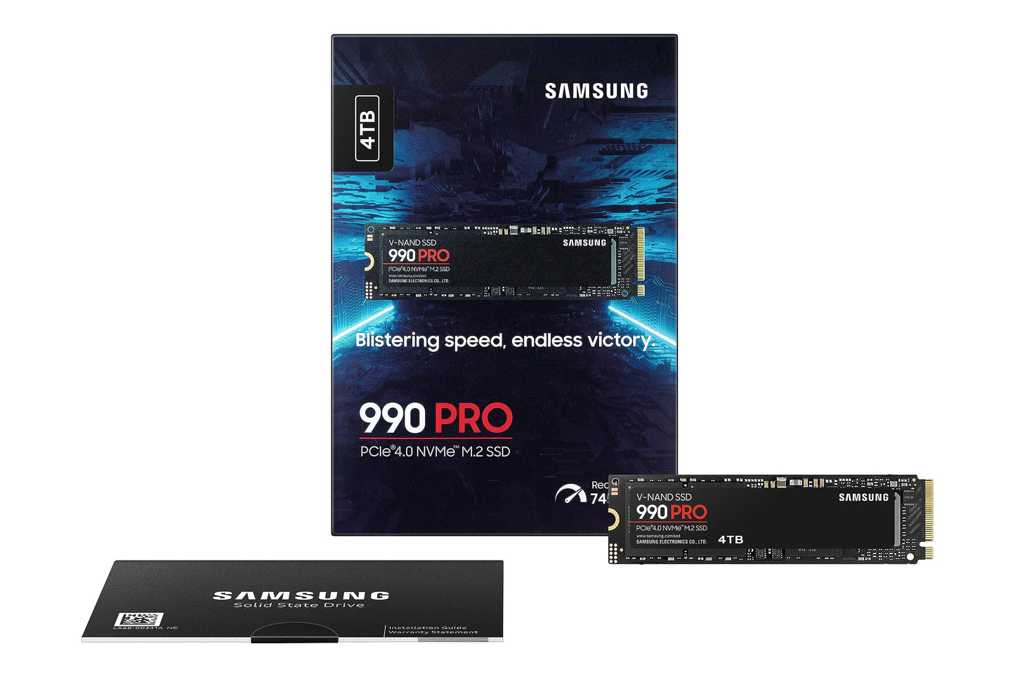 Samsung 990 PRO NVMe M.2 SSD, 4 TB, PCIe 4.0, 7,450 MB/s read, 6,900 MB/s write, Internal SSD, For gaming and video editing, MZ-V9P4T0BW