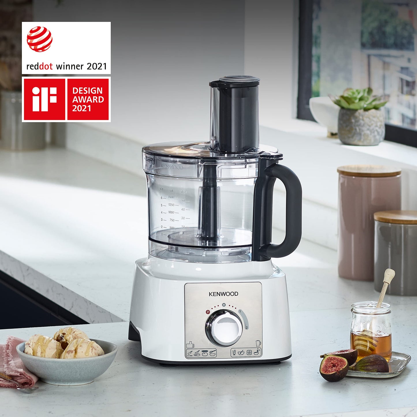 Kenwood FDP65.860WH food processor with 9 attachments. Express Serve and Dice, 1.5L Jug blender and mini chopper, White