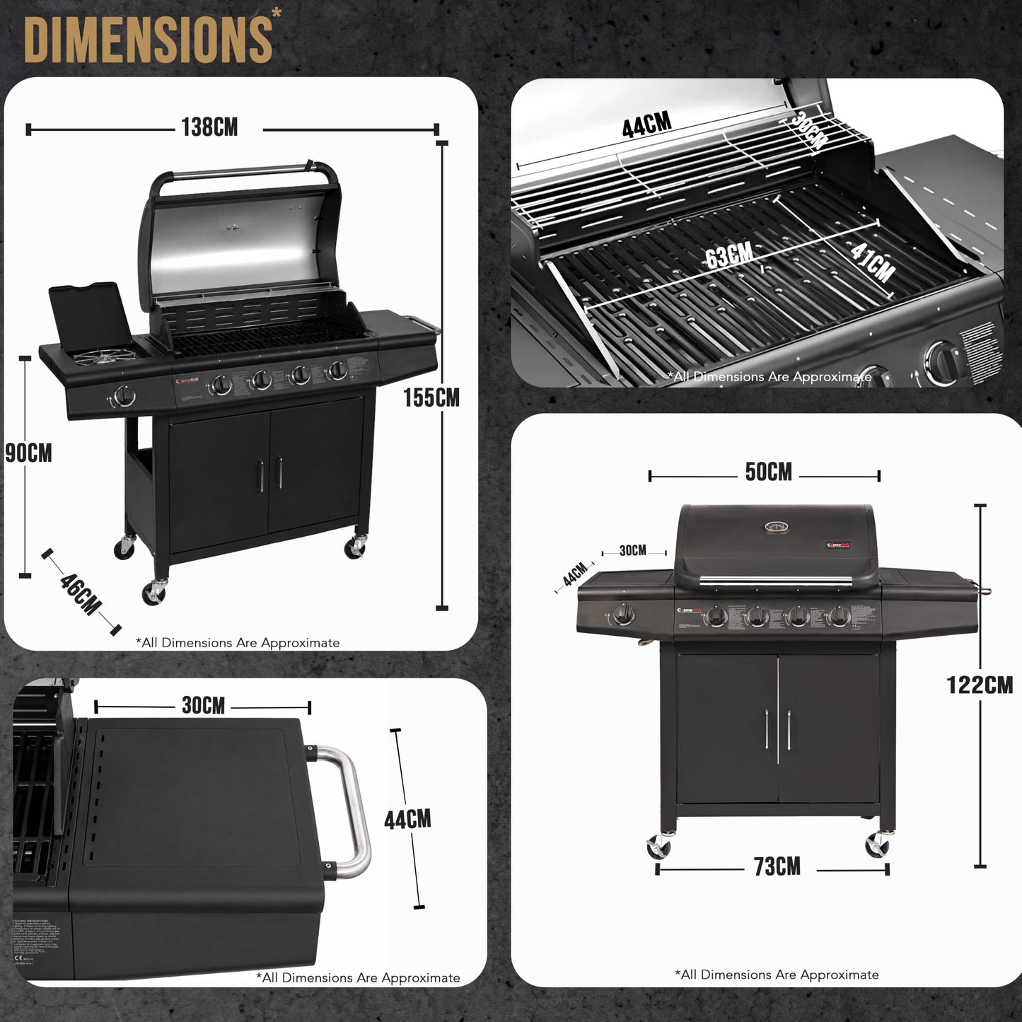 CosmoGrill Pro Deluxe 5 Gas Burner 4+1 Barbecue Grill, Steel Warming Rack, Side-Burner, Built-in Temperature Gauge for Home Garden Party Outdoor Cooking (93411)