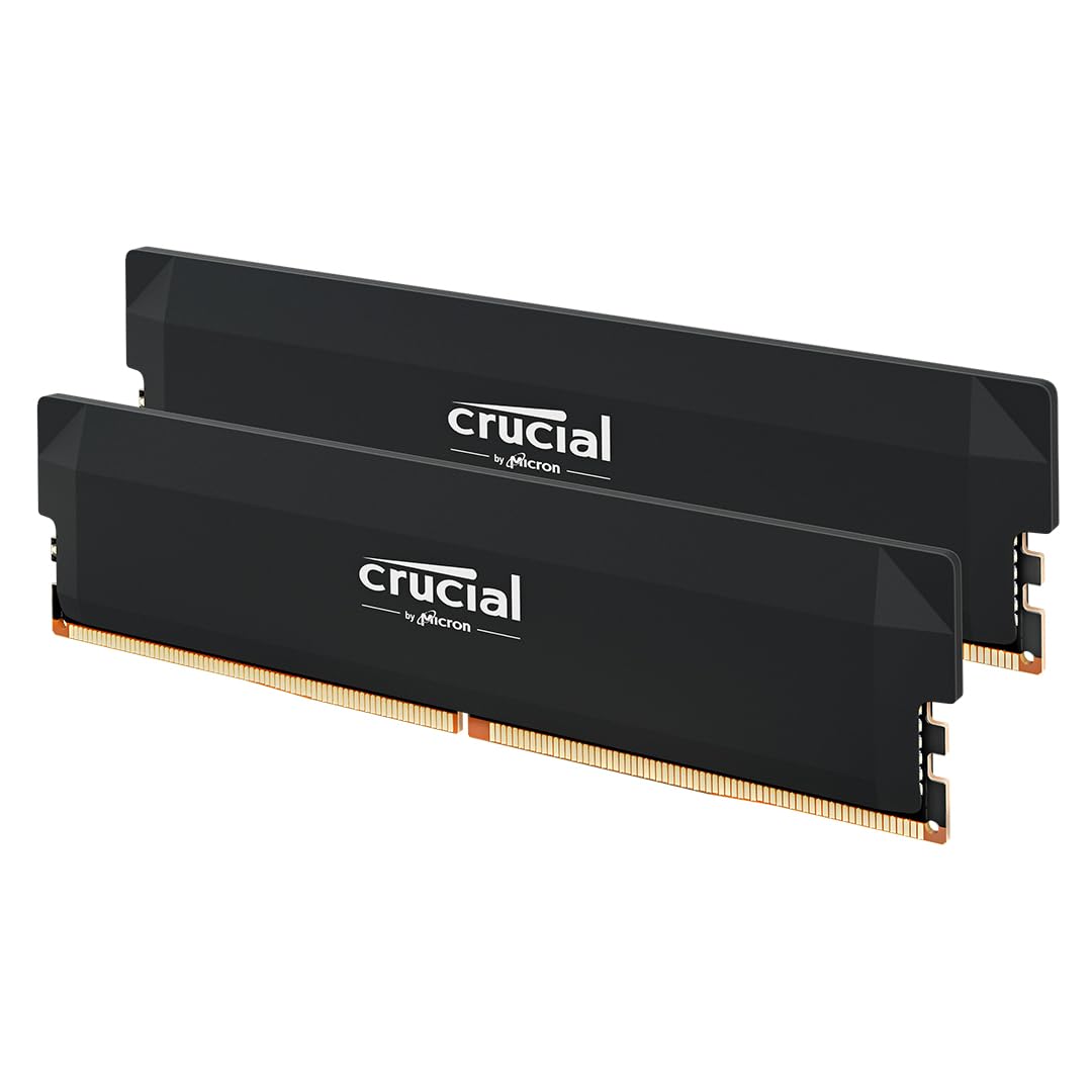 Crucial Pro DDR5 RAM 64GB Kit (2x32GB) 6000MHz CL40, Overclocking Gaming, Intel XMP 3.0 / AMD EXPO, Computer Memory (PC), Black - CP2K32G60C40U5B