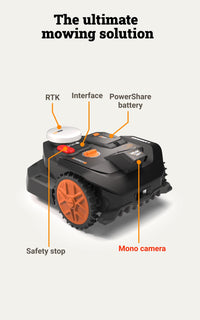 WORX Landroid Vision Cloud WR304E 2WD Robotic Lawnmower without Boundary Cable for 400 m² (AI Obstacle Detection, VSLAM+ RTK Cloud Navigation, Auto Mapping, App Control)