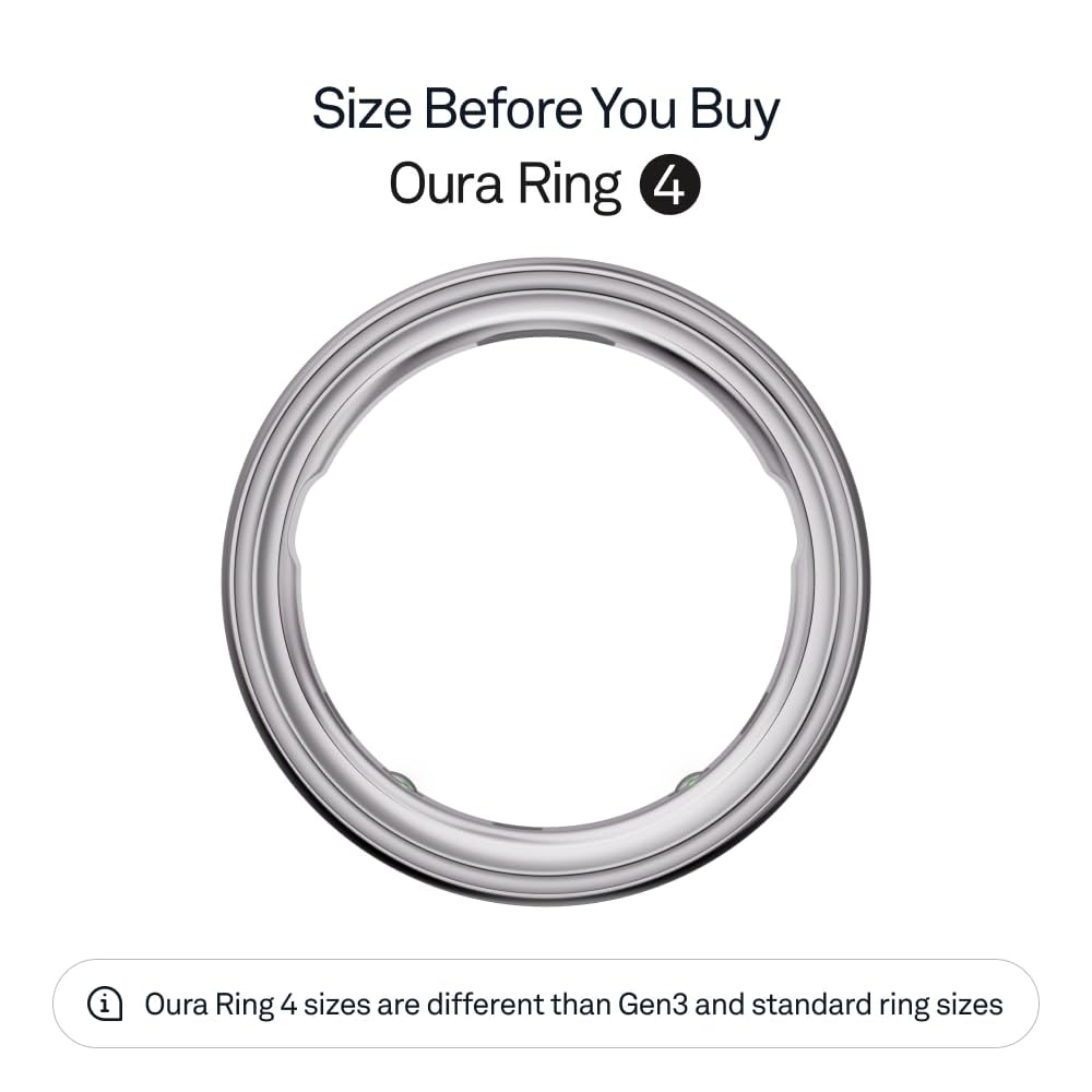 Oura Smart Ring 4 - Silver - Size 8 - | Non-Standard Fit – Measure with a Size Kit |Sleep, Heart Rate and Fitness Tracking Wearable | 8-Day Battery, iOS / Android Compatible