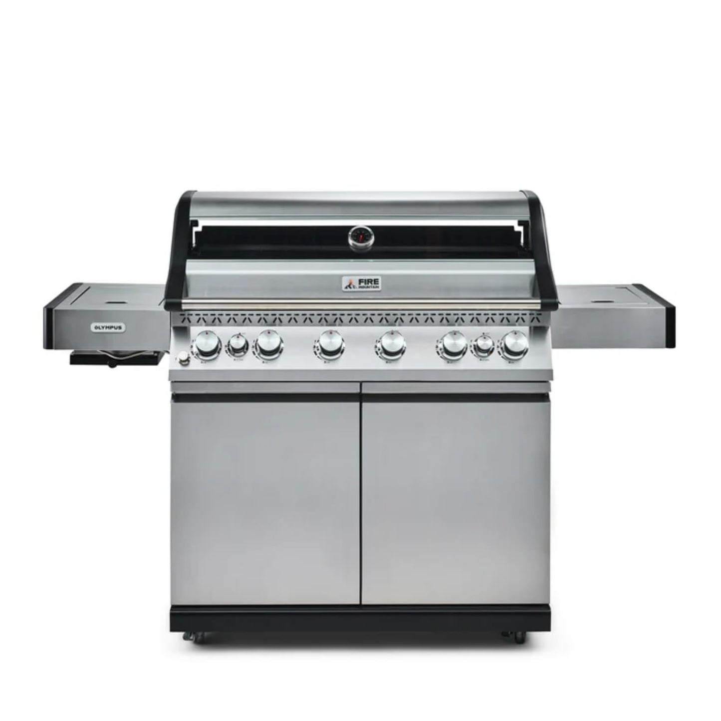 Fire Mountain Olympus 8 Burner Gas BBQ, Stainless Steel Barbecue Cast Iron Grill, Glass Viewing Lid, Side Burner & Built-In Temperature Gauge, Extra Large Outdoor Grill for Garden Parties & Patio