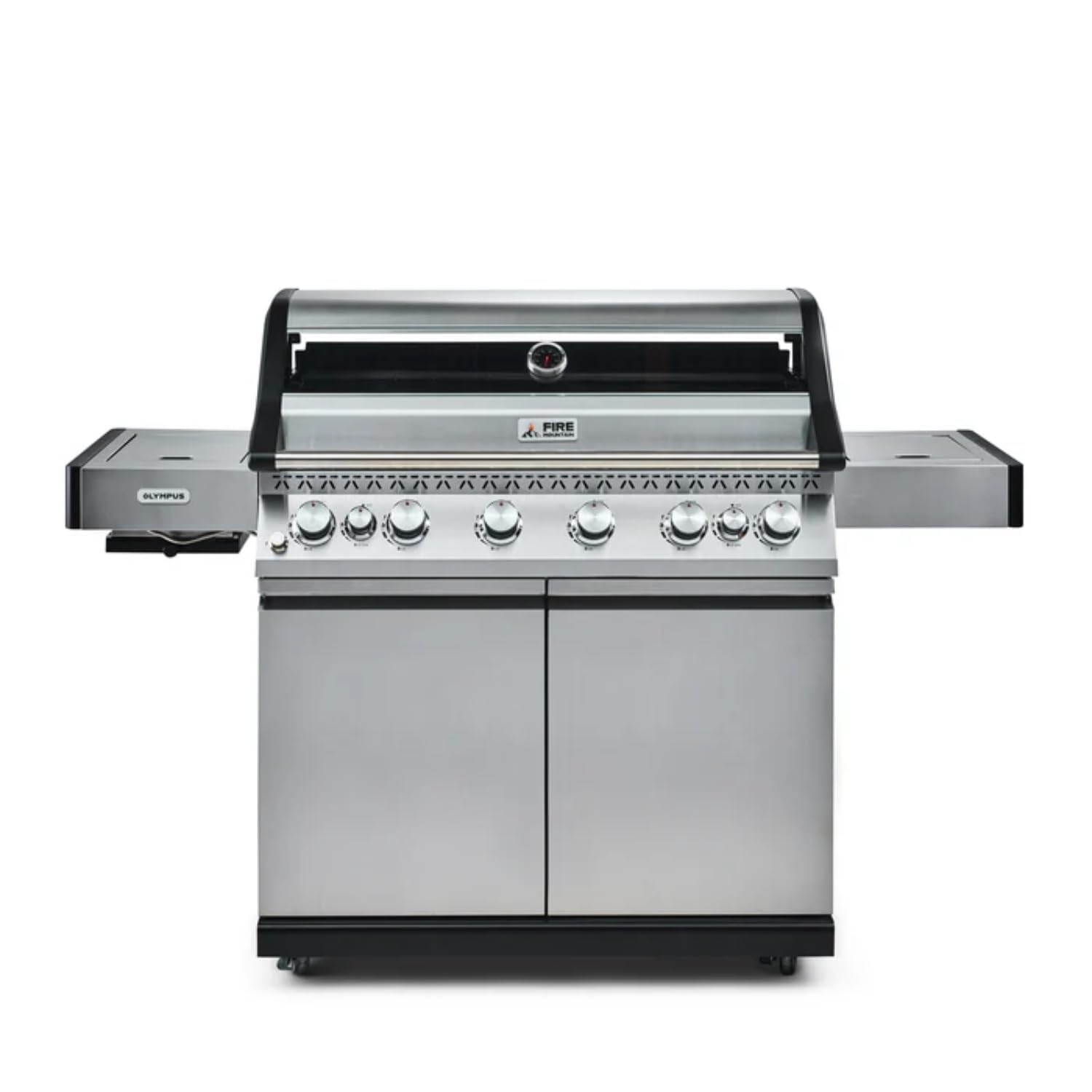 Fire Mountain Olympus 8 Burner Gas BBQ, Stainless Steel Barbecue Cast Iron Grill, Glass Viewing Lid, Side Burner & Built-In Temperature Gauge, Extra Large Outdoor Grill for Garden Parties & Patio