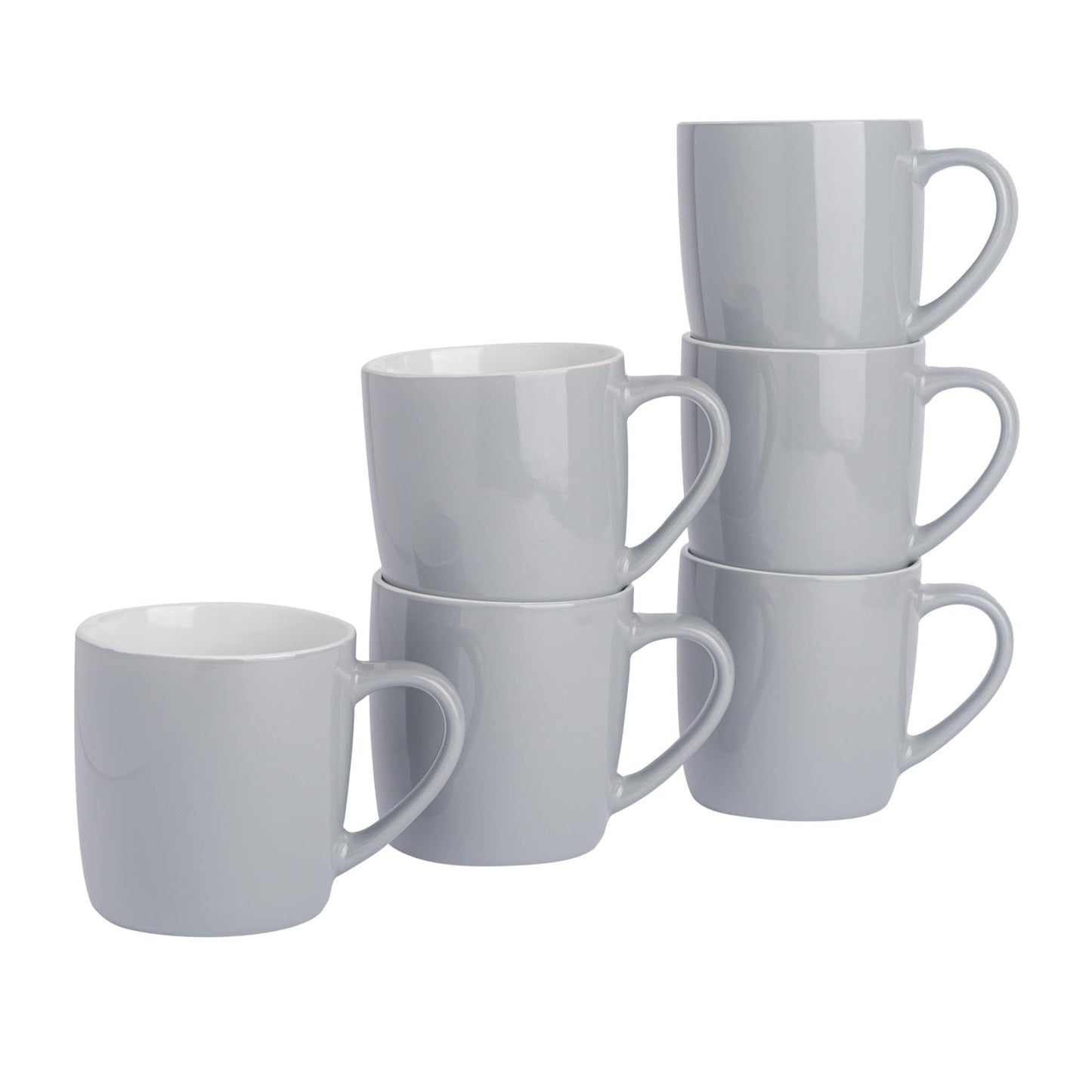 Argon Tableware Coloured Coffee Mugs - Grey - 350ml - Pack of 6 - Gloss Ceramic Stoneware Latte Cappuccino Cups Hot Chocolate Cups Colourful Mug Set with Handle