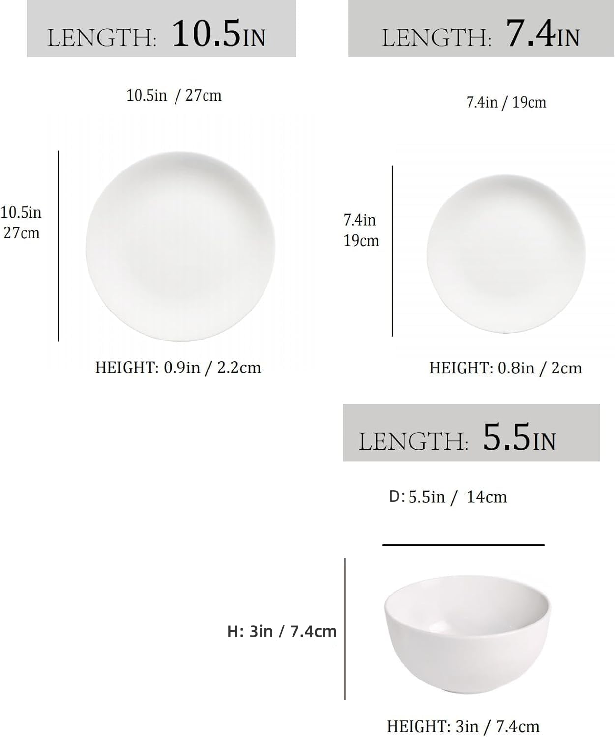 12PC Dinnerware Porcelain White Set: 4 Dinner Plates, 4 Side Plates & 4 Bowls. Dishwasher & Microwave Safe.