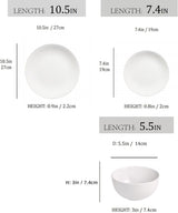 12PC Dinnerware Porcelain White Set: 4 Dinner Plates, 4 Side Plates & 4 Bowls. Dishwasher & Microwave Safe.