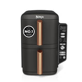 Ninja Double Stack XL Double Drawer Air Fryer, 4 Cooking Steps, 2 Drawers and 2 Stands, Space Saving Design, 9.5L Capacity, 6 Functions, 8 Serving, Tweezers, Black/Copper