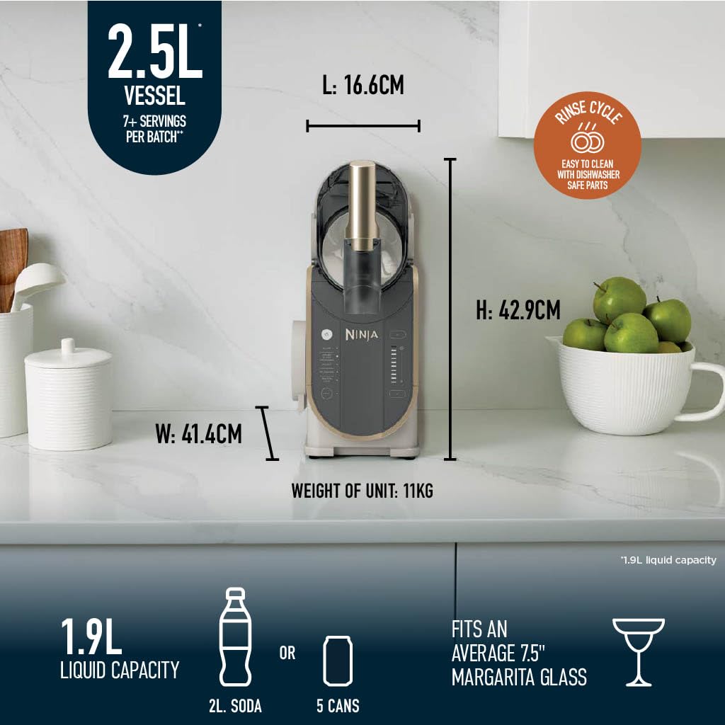 Ninja SLUSHi Frozen Drinks Maker, Create Slush, Frozen Cocktails, Frappé, Milkshakes & Frozen Juice, No Ice or Preperation Needed, WhisperChill Technology, 1.9l Capacity, Stone Gold, FS301UKSTGD