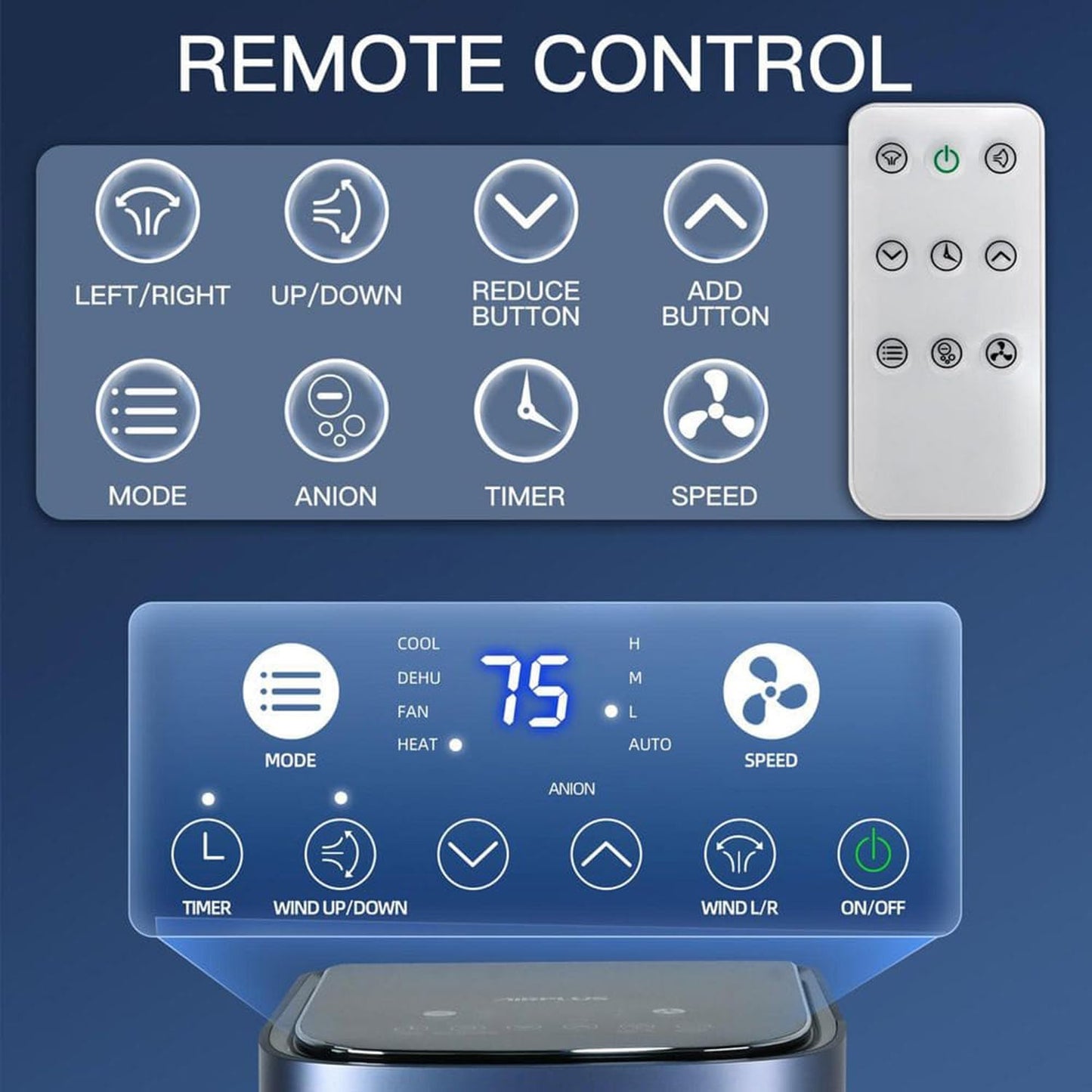 3-in-1 Portable Air Conditioner 12000 BTU, ELECCI Mobile Air Conditioning for Home with Cooling, Dehumidifier, Fan＆Auto Mode, Dark Blue Air Conditioners with Left & Right Sweeping, 24H Timer