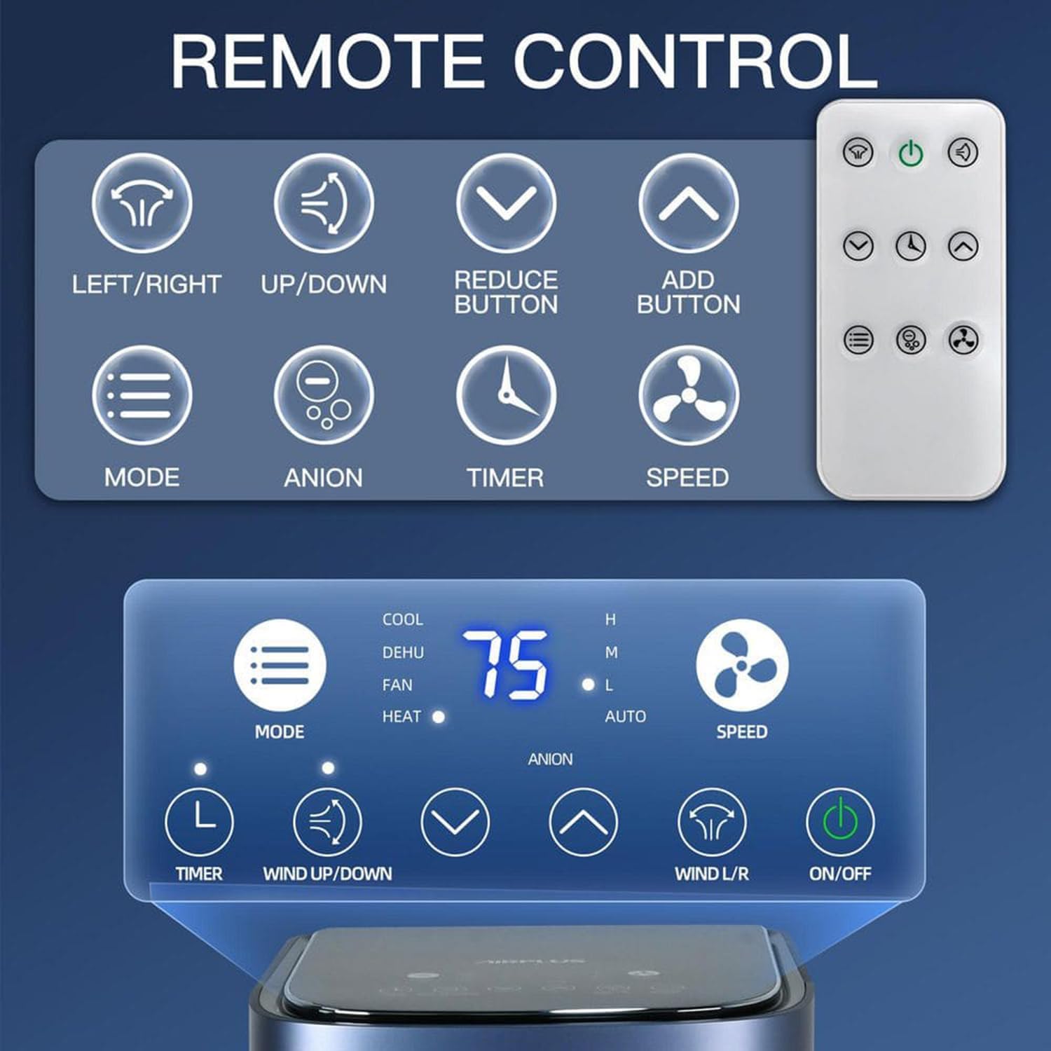 3-in-1 Portable Air Conditioner 12000 BTU, ELECCI Mobile Air Conditioning for Home with Cooling, Dehumidifier, Fan＆Auto Mode, Dark Blue Air Conditioners with Left & Right Sweeping, 24H Timer