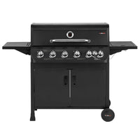 CosmoGrill NEW Emberr 7 Gas Burner 6+1 Barbecue Grill, Porcelain Warming Rack, Propane Gas Regulator Hose, Side-Burner, Storage, Wheels Built-in Temperature Gauge for Home Garden Party Outdoor Cooking