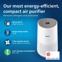 Philips Air Purifier 600 Series, Ultra-quiet and energy-efficient, For allergy sufferers, HEPA filter removes 99.97% of pollutants, Covers up to 44m2, App control, White (AC0650/20)