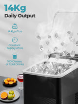 FOHERE Ice Maker Machine Countertop, 14KG Ice Cube Maker with Self-Cleaning Function, 9 Cubes in 5 Mins, 2 Bullet Ice Sizes, Portable Ice Machine with Ice Scoop & Basket (Black)