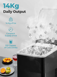 FOHERE Ice Maker Machine Countertop, 14KG Ice Cube Maker with Self-Cleaning Function, 9 Cubes in 5 Mins, 2 Bullet Ice Sizes, Portable Ice Machine with Ice Scoop & Basket (Black)