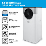 BLACK+DECKER 5,000 BTU Smart Air Conditioner, 3-in-1 Functionality, Dehumidifier & Fan, Portable Design, Power Memory Function, White, BXAC40032GB