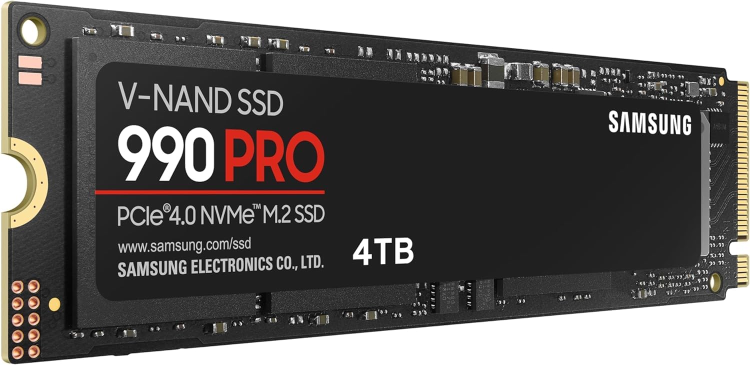 Samsung 990 PRO NVMe M.2 SSD, 4 TB, PCIe 4.0, 7,450 MB/s read, 6,900 MB/s write, Internal SSD, For gaming and video editing, MZ-V9P4T0BW