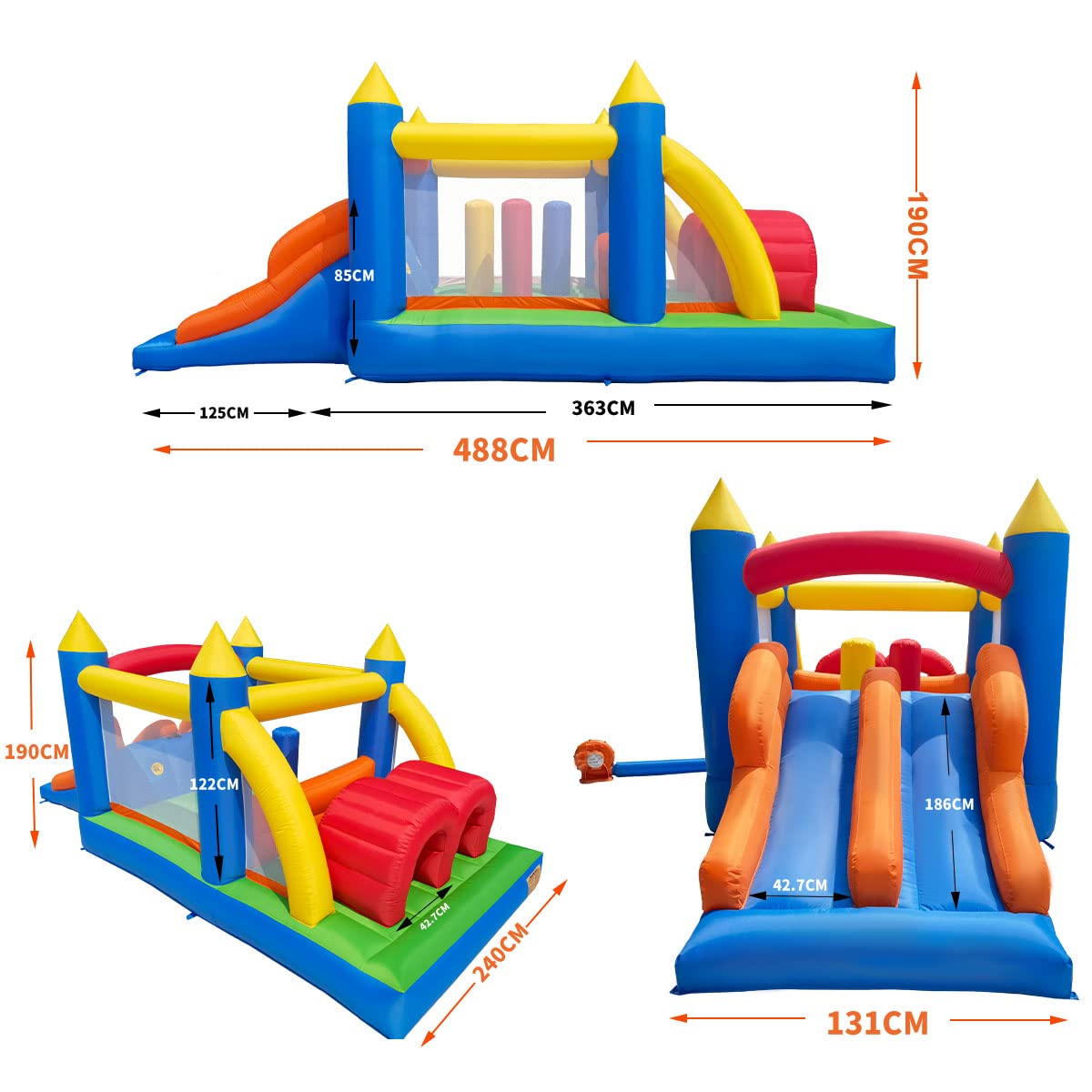 Ballsea Inflatable Bouncy Castle, Kids Bounce House Trampoline Dual Slide, Jumper Play Center with Air Blower for Kids Indoor Outdoor, 4.88 x 2.4 x 1.9m