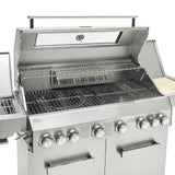 CosmoGrill 8 Burner Stainless Steel Yamara 6+2 Gas BBQ, Viewing Glass, 6 Main Burners, 1 Ceramic Sear Burner, 1 Back Burner, Cast Iron Grills & Bamboo Storage (Silver with Cover)