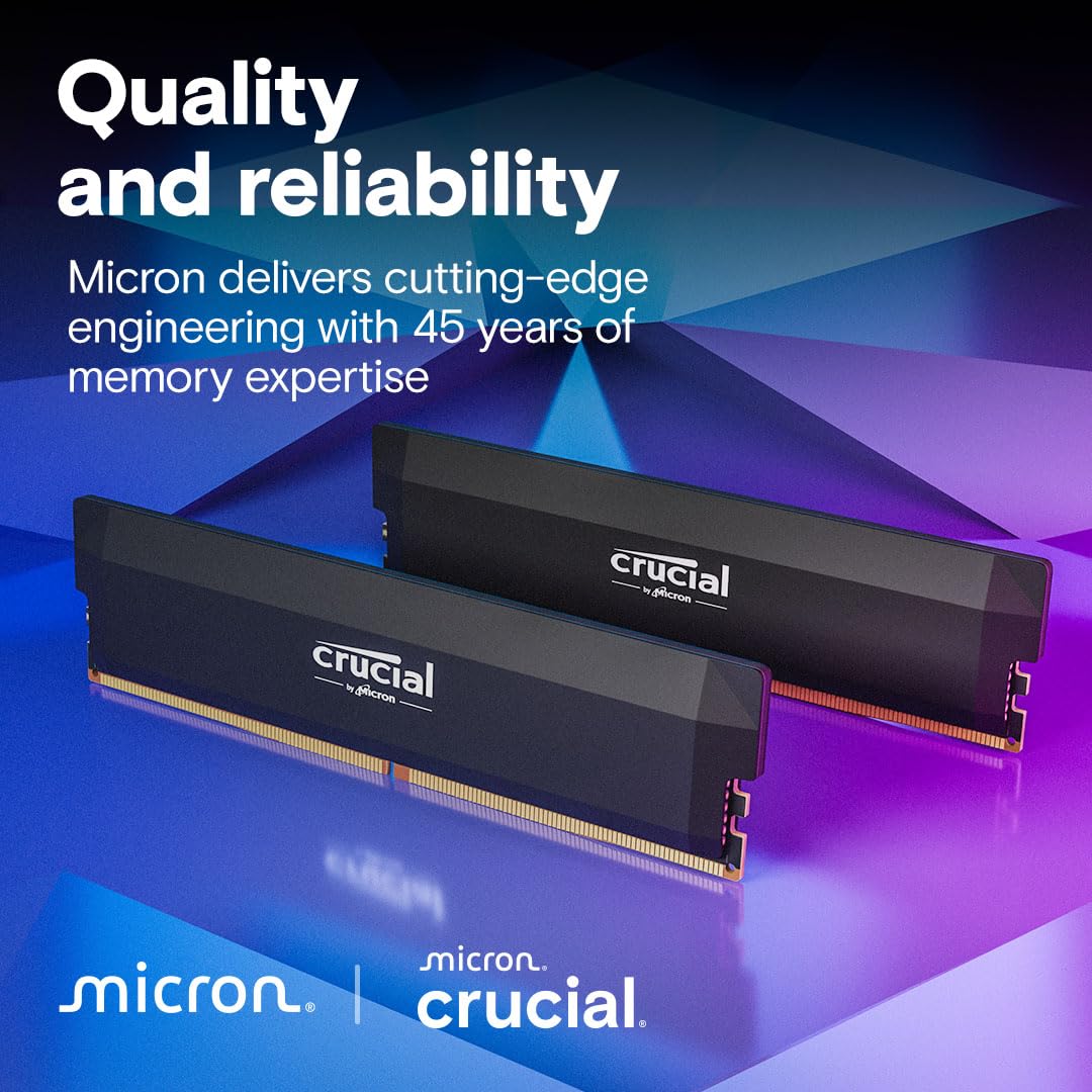 Crucial Pro DDR5 RAM 64GB Kit (2x32GB) 6000MHz CL40, Overclocking Gaming, Intel XMP 3.0 / AMD EXPO, Computer Memory (PC), Black - CP2K32G60C40U5B