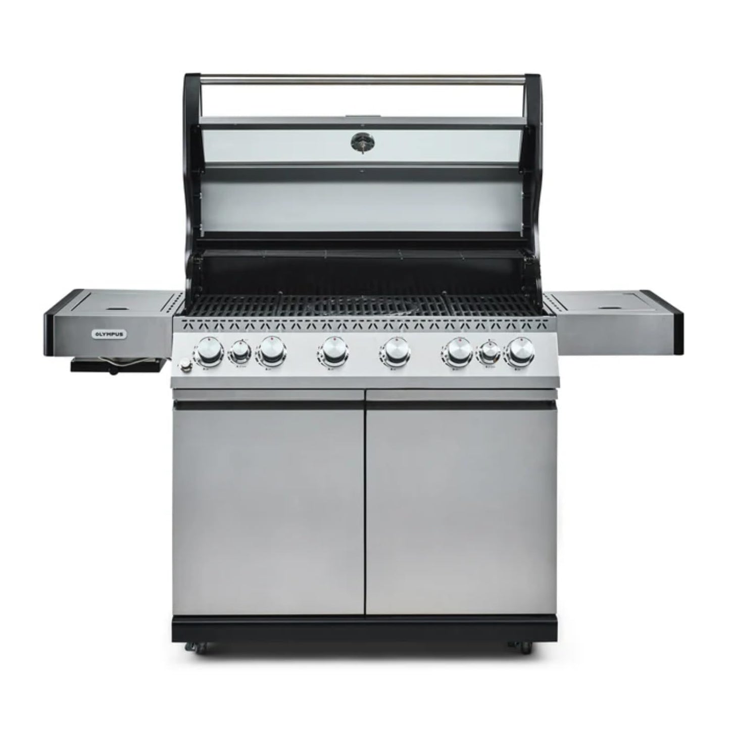 Fire Mountain Olympus 8 Burner Gas BBQ, Stainless Steel Barbecue Cast Iron Grill, Glass Viewing Lid, Side Burner & Built-In Temperature Gauge, Extra Large Outdoor Grill for Garden Parties & Patio