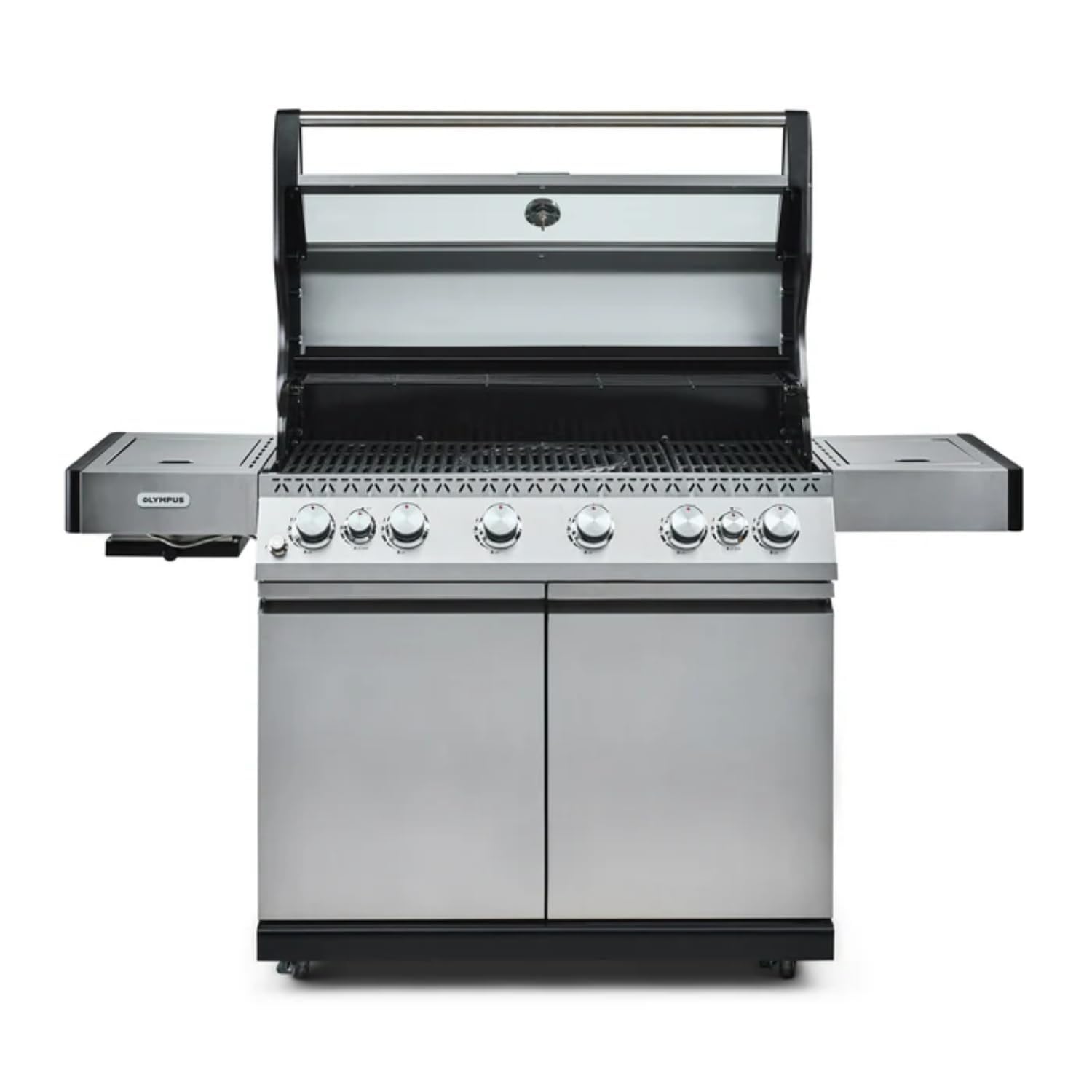 Fire Mountain Olympus 8 Burner Gas BBQ, Stainless Steel Barbecue Cast Iron Grill, Glass Viewing Lid, Side Burner & Built-In Temperature Gauge, Extra Large Outdoor Grill for Garden Parties & Patio