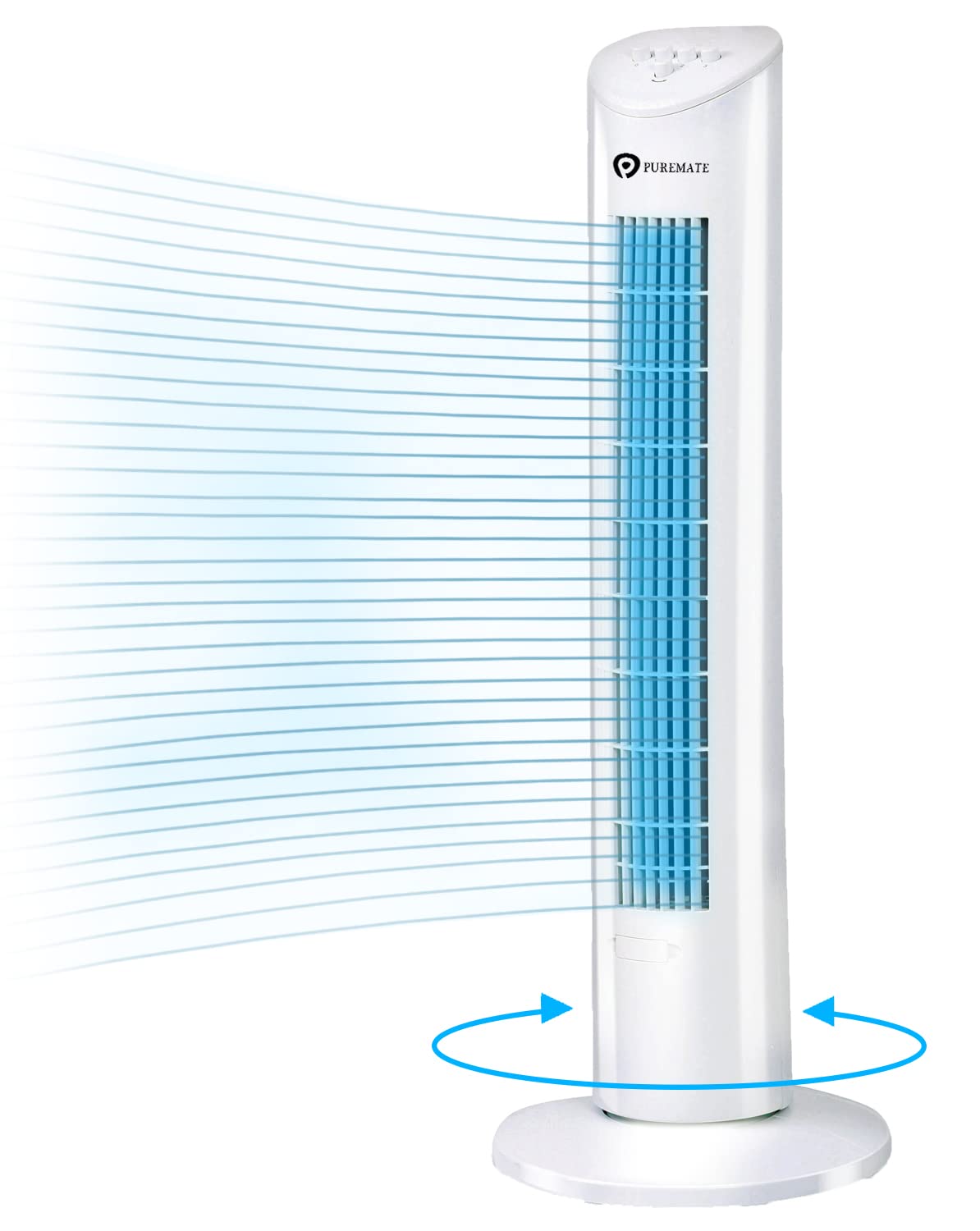 PureMate 31-inch Tower Fan with Oscillating & Aroma Function, 3 Adjustable Speeds, Ultra- Quiet Cooling and Powerful 60W Motor, Portable Bladeless Energy-Efficient Electric Fan for Home and Office