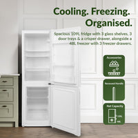 Willow WFF157W 157L Freestanding 70/30 Fridge Freezer with Adjustable Thermostat, Mark-Proof Finish, Low Frost, 2 Year Warranty - White