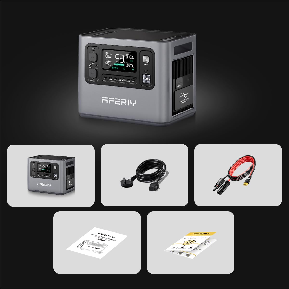 AFERIY P280 Portable Power Station 2800W, 2048Wh LFP Battery Expandable to 10.24kWh,1.5H Fast Charging, 2x140W USB-C Output, 220V-240V, Solar Generator for Camping, Home,Off-grid, 7-Year Warranty