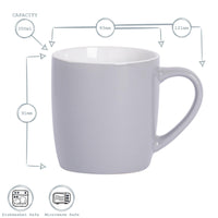 Argon Tableware Coloured Coffee Mugs - Grey - 350ml - Pack of 6 - Gloss Ceramic Stoneware Latte Cappuccino Cups Hot Chocolate Cups Colourful Mug Set with Handle