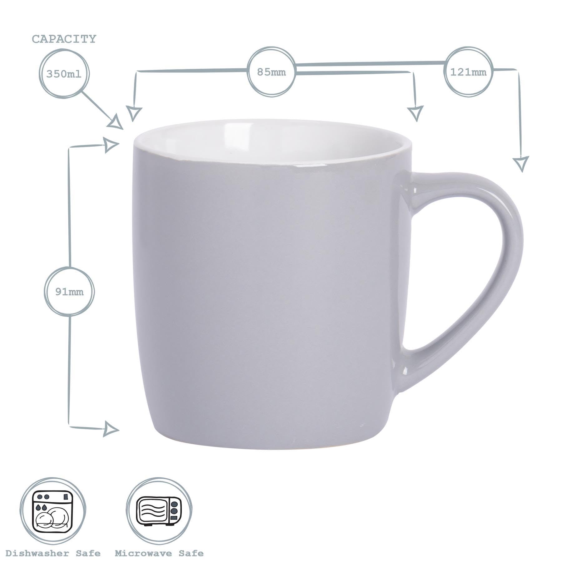Argon Tableware Coloured Coffee Mugs - Grey - 350ml - Pack of 6 - Gloss Ceramic Stoneware Latte Cappuccino Cups Hot Chocolate Cups Colourful Mug Set with Handle