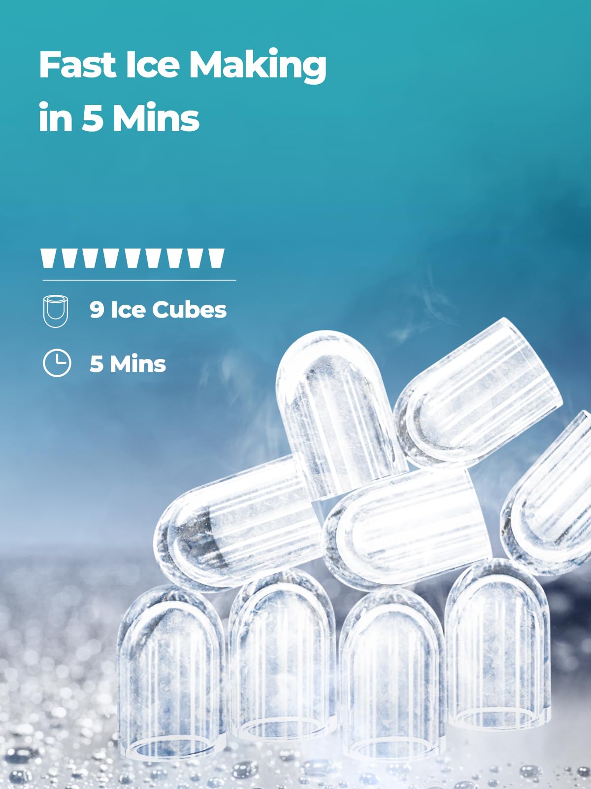 FOHERE Ice Maker Machine Countertop, 14KG Ice Cube Maker with Self-Cleaning Function, 9 Cubes in 5 Mins, 2 Bullet Ice Sizes, Portable Ice Machine with Ice Scoop & Basket (Black)