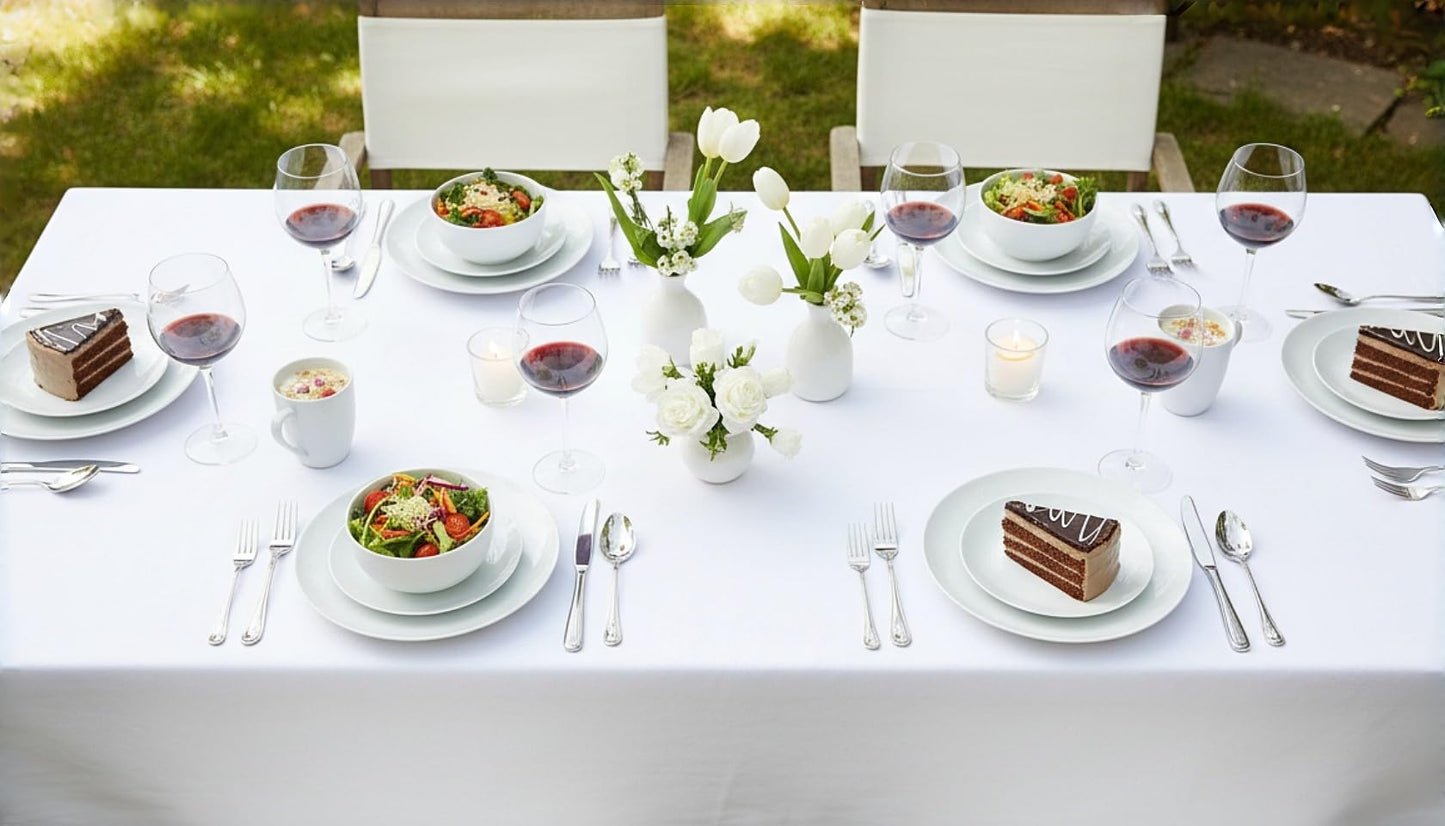 12PC Dinnerware Porcelain White Set: 4 Dinner Plates, 4 Side Plates & 4 Bowls. Dishwasher & Microwave Safe.
