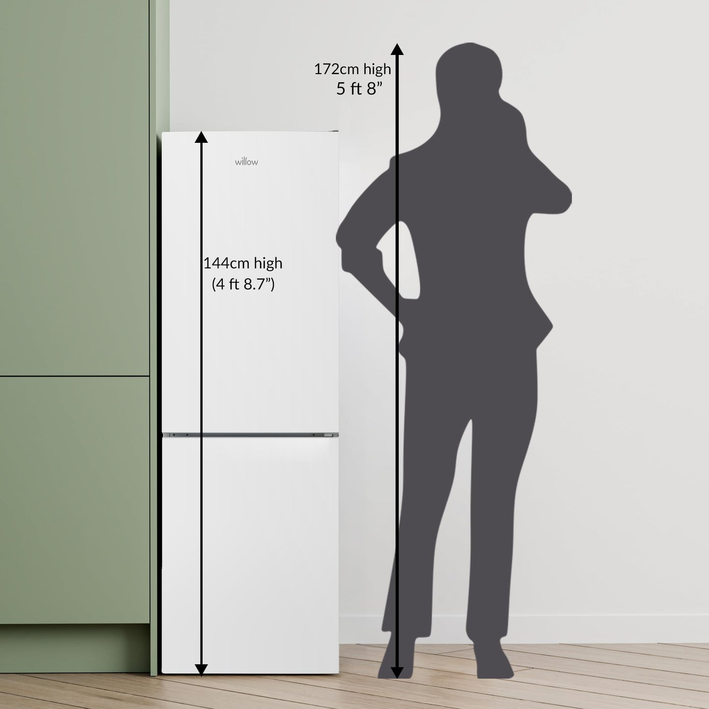 Willow WFF157W 157L Freestanding 70/30 Fridge Freezer with Adjustable Thermostat, Mark-Proof Finish, Low Frost, 2 Year Warranty - White