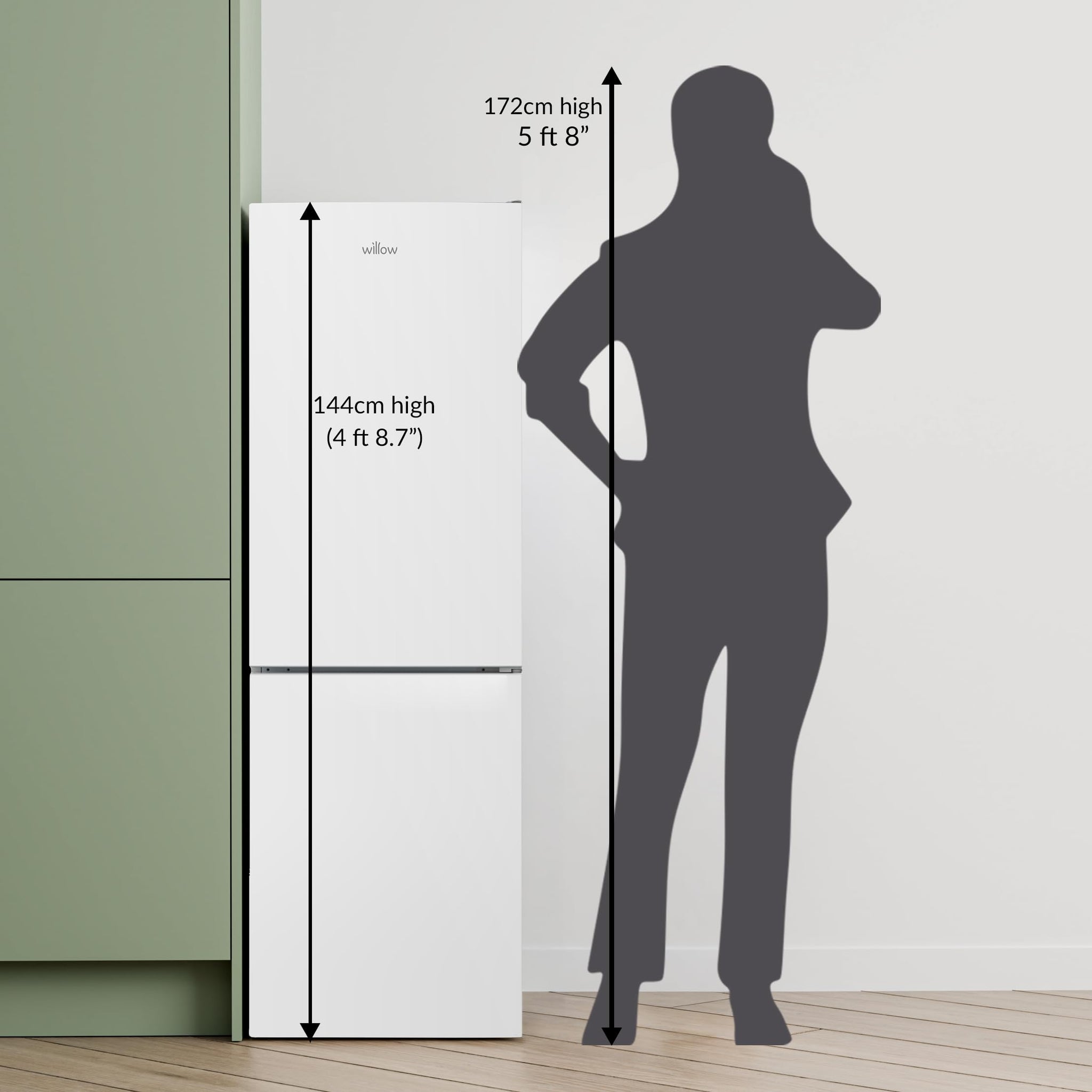 Willow WFF157W 157L Freestanding 70/30 Fridge Freezer with Adjustable Thermostat, Mark-Proof Finish, Low Frost, 2 Year Warranty - White