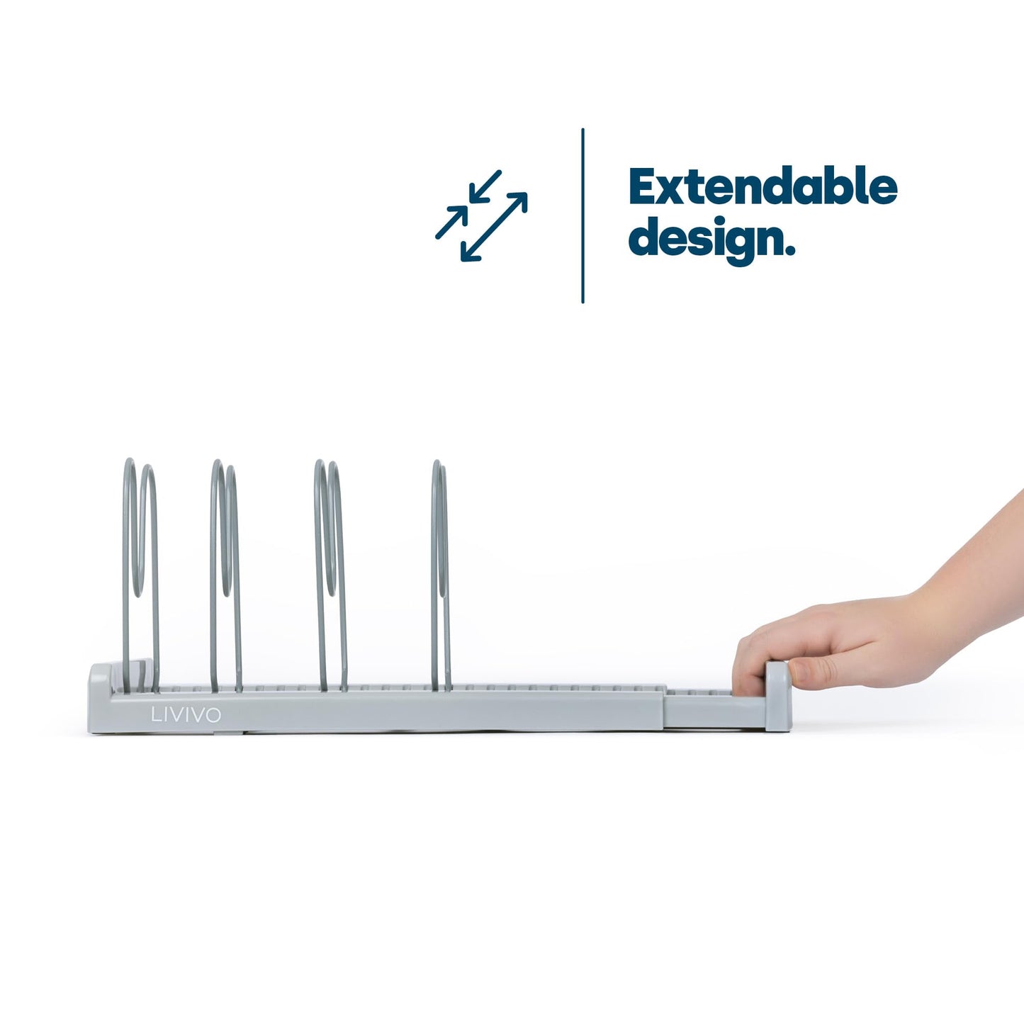 LIVIVO Expandable Pan Lid Organiser Rack Holder - 10 Adjustable Dividers - Non Slip Feet - Perfect For Pots, Pans, Chopping Board, Baking Trays - Kitchen Drawer Cupboard Organiser