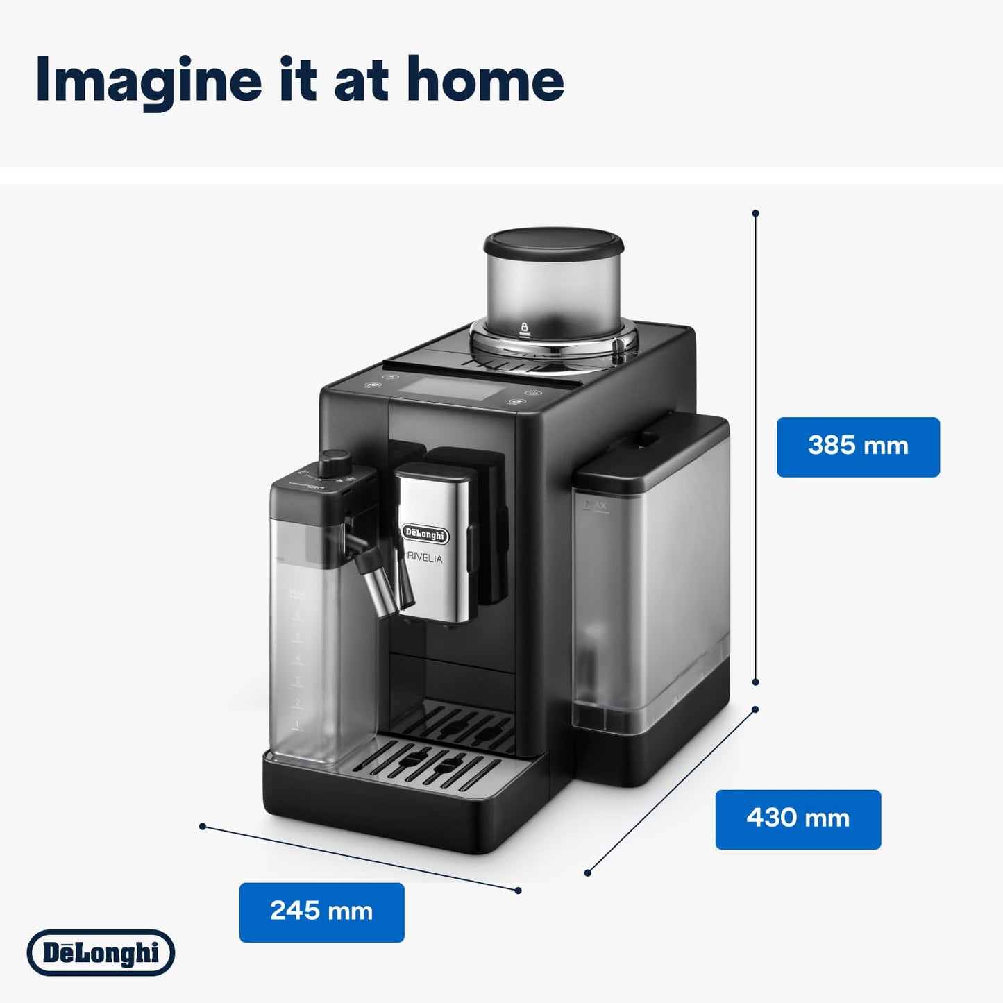 De’Longhi Rivelia - Perfetto Automatic Coffee Machine with LatteCrema Automatic Milk Frothing, 16 One-Touch Drinks, Colour Touch Display, Interchangeable Hoppers, Black (EXAM440.55.B)