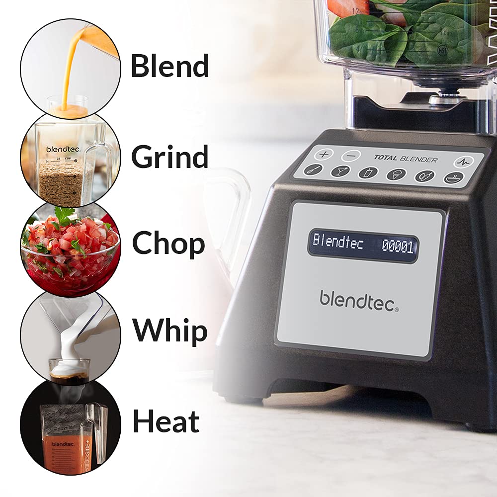 Blendtec Total Classic Original Blender with WildSide Jug - Professional-Grade Power - 6 Pre-Programmed Cycles - 10-Speeds - Black, TD43PA01-UKCOST