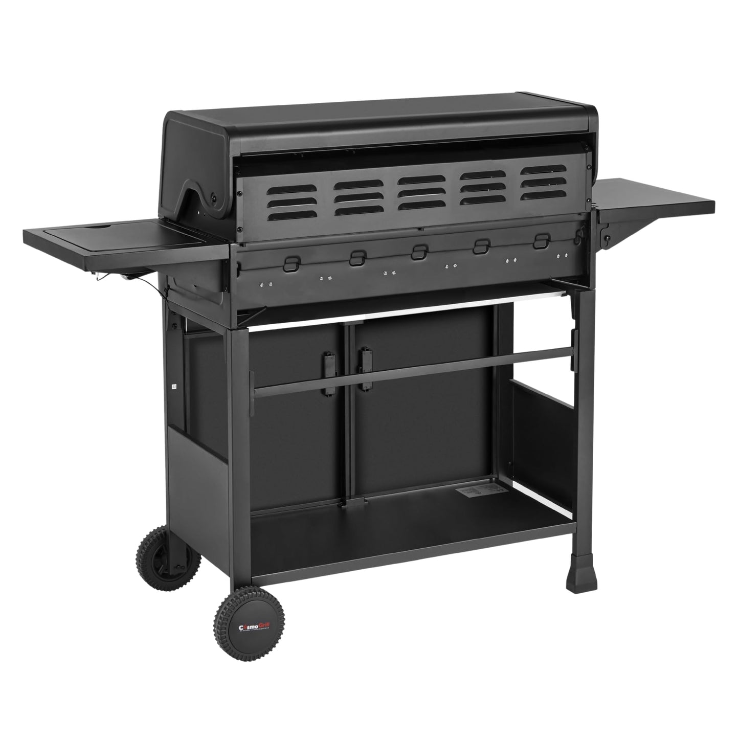 CosmoGrill NEW Emberr 7 Gas Burner 6+1 Barbecue Grill, Porcelain Warming Rack, Propane Gas Regulator Hose, Side-Burner, Storage, Wheels Built-in Temperature Gauge for Home Garden Party Outdoor Cooking