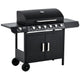 Outsunny 6+1 Burner Gas BBQ Grill, Outdoor Barbecue Trolley with Wheels, Warming Rack, Side Shelves, Cabinet, Thermometer for Garden, Party, Camping, 135 x 51.5 x 100cm, Black