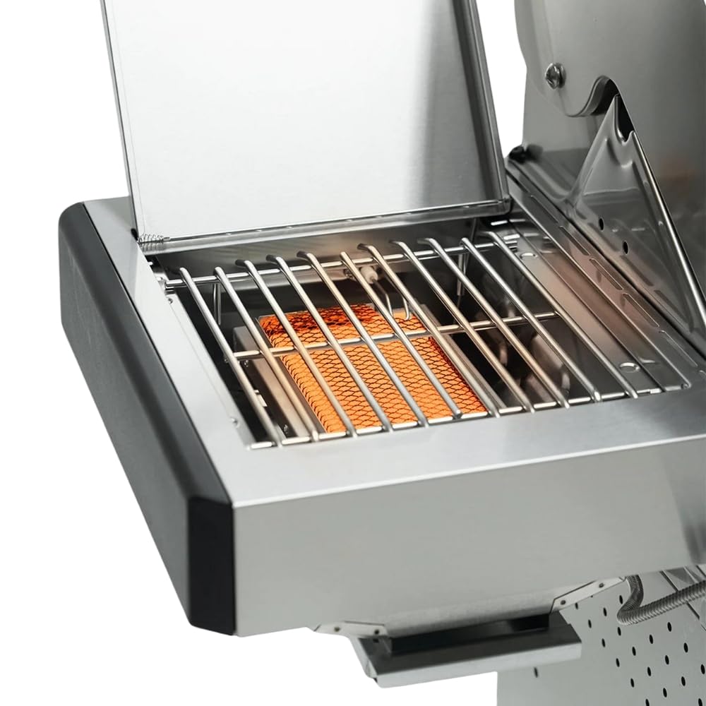 CosmoGrill 8 Burner Stainless Steel Yamara 6+2 Gas BBQ, Viewing Glass, 6 Main Burners, 1 Ceramic Sear Burner, 1 Back Burner, Cast Iron Grills & Bamboo Storage (Silver with Cover)