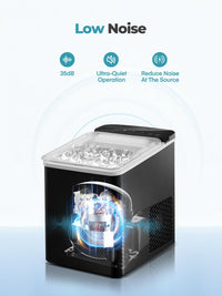 FOHERE Ice Maker Machine Countertop, 14KG Ice Cube Maker with Self-Cleaning Function, 9 Cubes in 5 Mins, 2 Bullet Ice Sizes, Portable Ice Machine with Ice Scoop & Basket (Black)