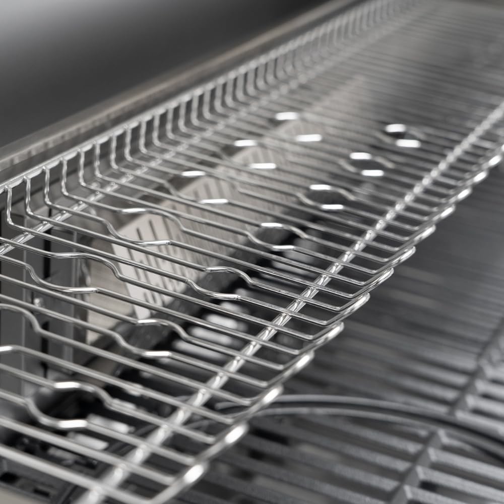 CosmoGrill 8 Burner Stainless Steel Yamara 6+2 Gas BBQ, Viewing Glass, 6 Main Burners, 1 Ceramic Sear Burner, 1 Back Burner, Cast Iron Grills & Bamboo Storage (Silver with Cover)